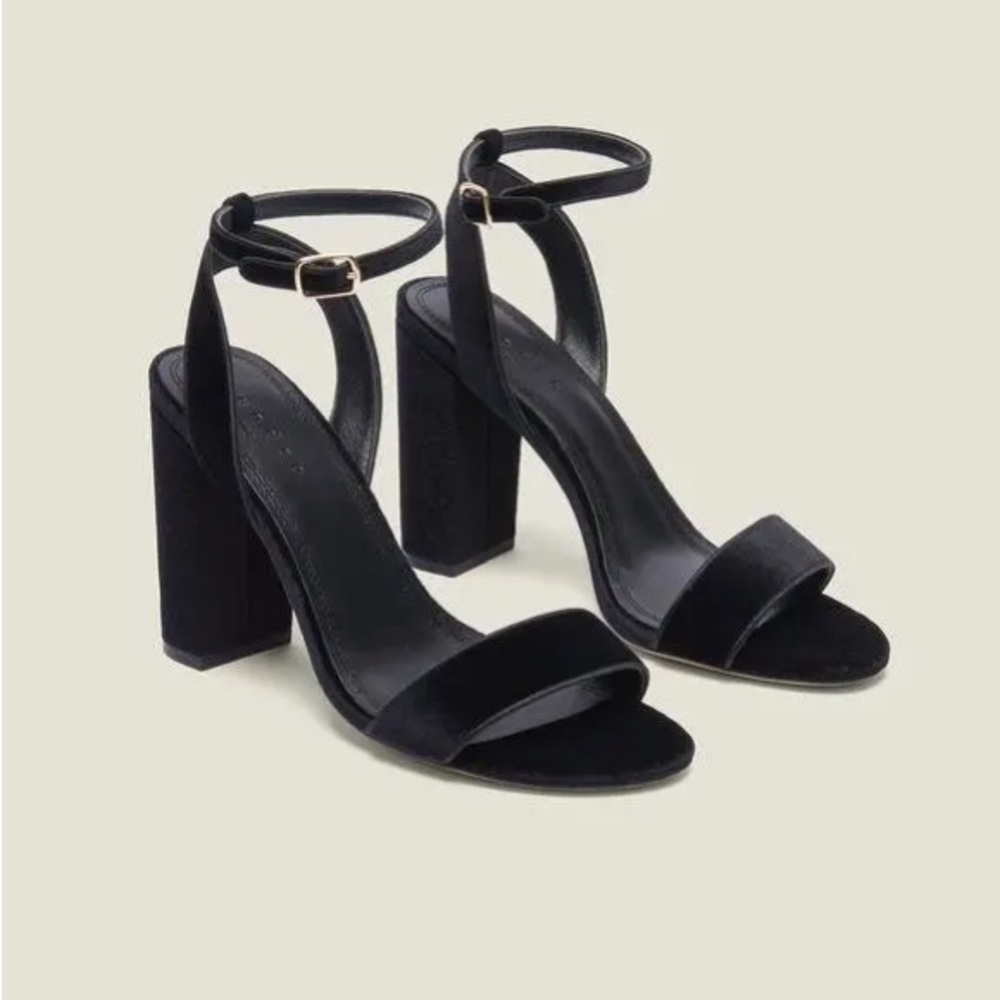 Sandro black velvet Adrianne block heel sandals - size 6 (36)